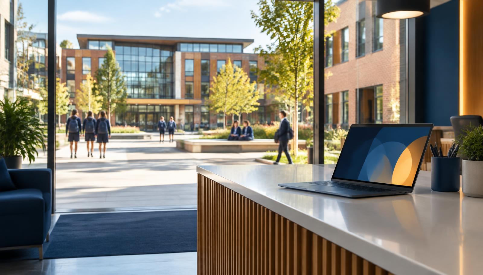 Modern school campus illustrating connected education software
